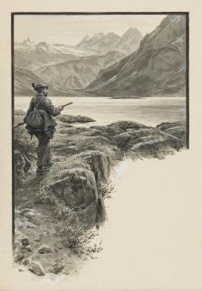 Ernst Platz - Ein Jäger am Lünersee mit Blick auf die Schesaplana.