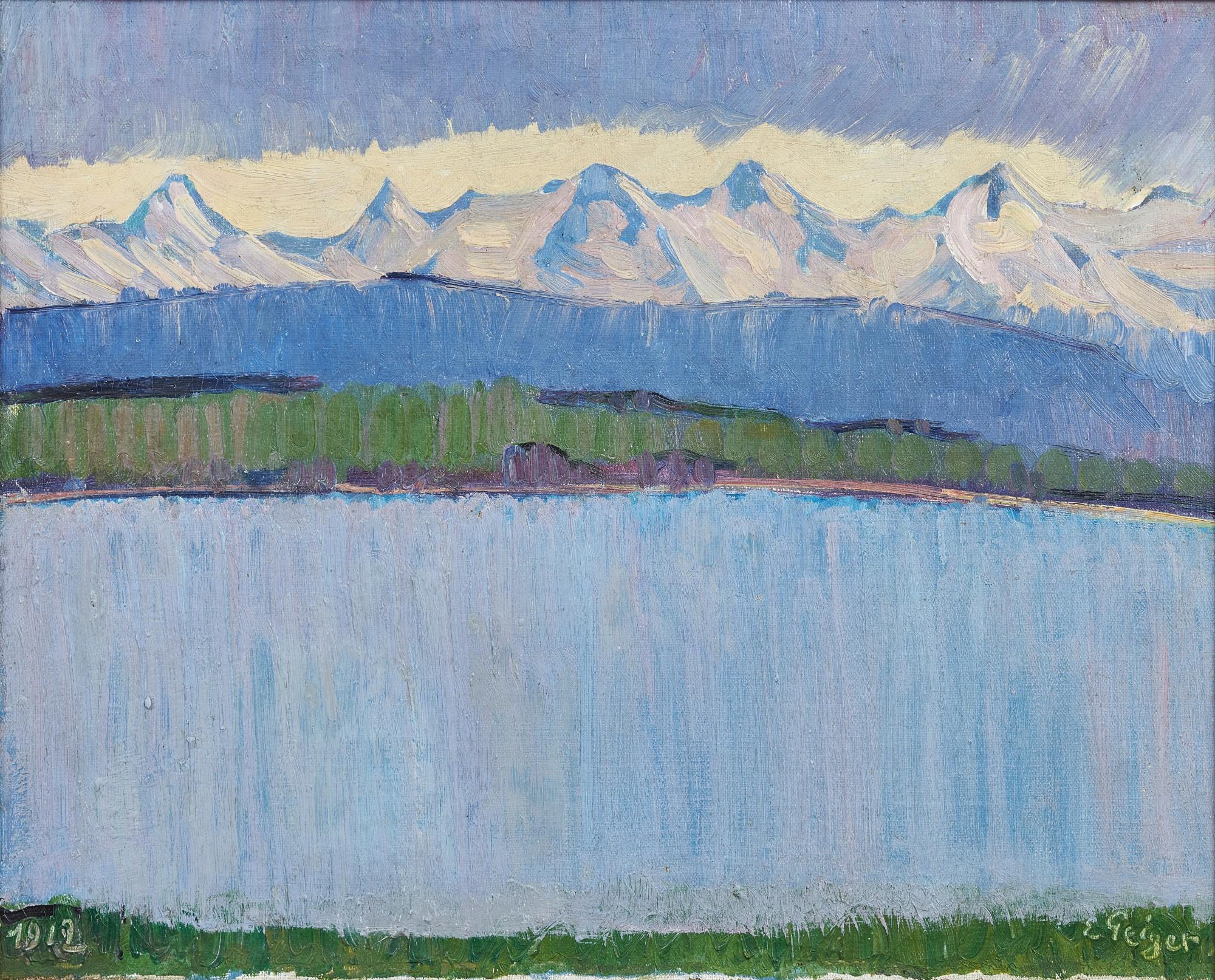 Ernst Samuel Geiger - Bielersee mit Blick auf Berner Alpen mit Eiger, Mönch und Jungfrau, 1912