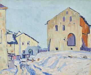 Ernst Samuel Geiger - Engadiner Häuser im Winter (Guarda), 1914