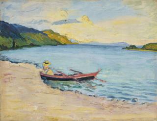 Ernst Samuel Geiger - Maria Geiger im Ruderboot, Bielersee mit Blick nach Biel, 1919