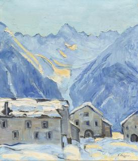 Ernst Samuel Geiger - Val Nuna, um 1914 (Dorfplatz von Bos-chia mit Piz Nuna, Unterengadin)