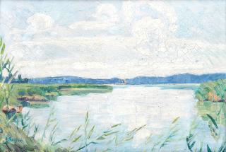 Ernst Samuel Geiger - View of Lake Biel in early spring