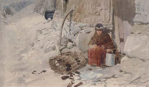 Erskine Nicol, A.R.A., R.S.A. - A Kilted Boy At The Door of A Scottish Croft