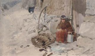 Erskine Nicol, A.R.A., R.S.A. - A Kilted Boy At The Door of A Scottish Croft