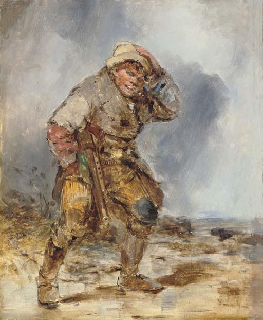Erskine Nicol, R.S.A., A.R.A. - An Uileann Piper In A Storm