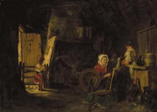 Erskine Nicol, R.S.A., A.R.A. - Interior of an Irish homestead