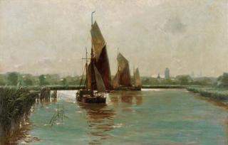 Erwin Carl Wilhelm Gunther - Sailing in a riverlandscape