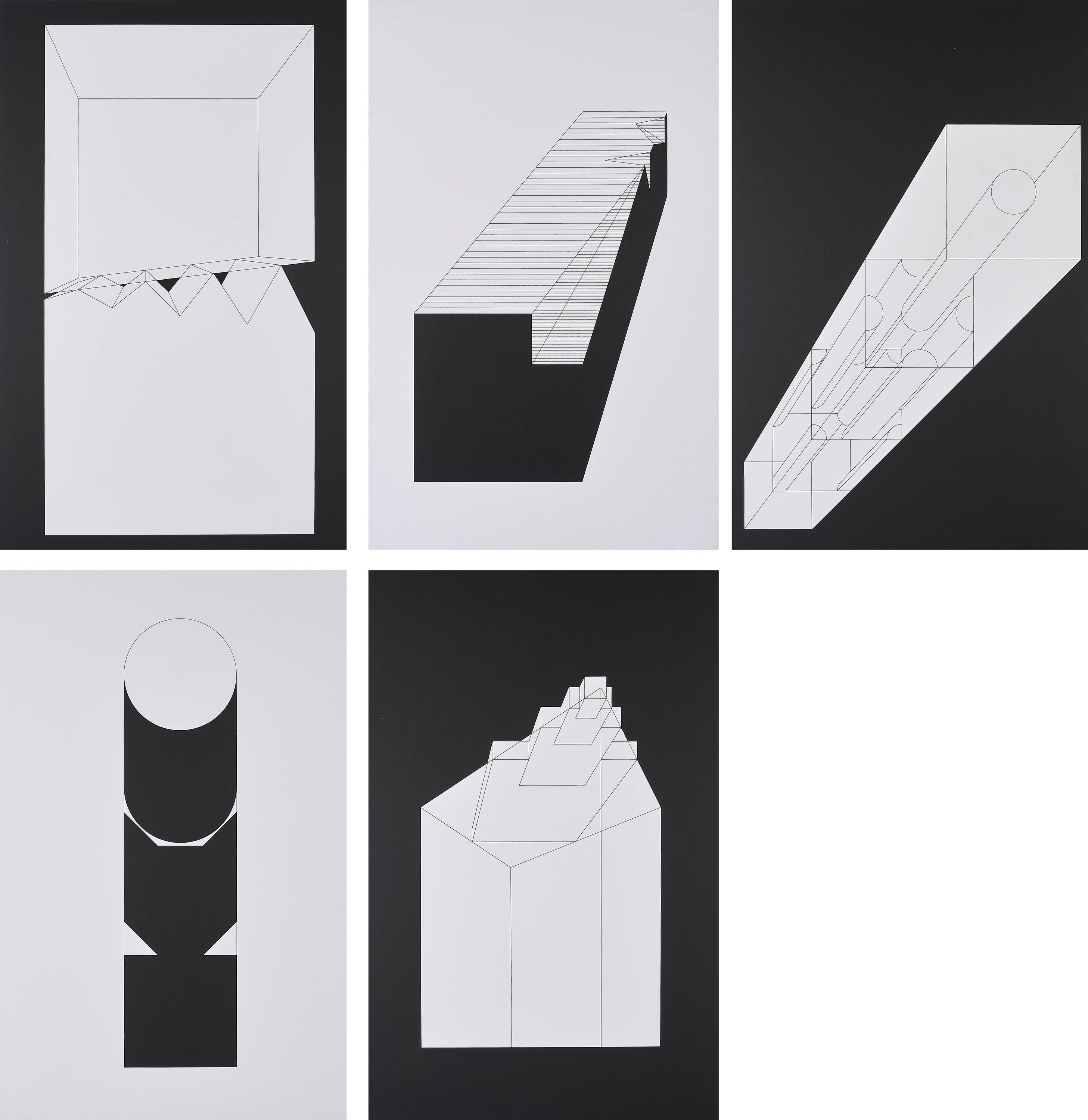 Erwin Heerich - Konvolut von 5 Kartonschnitten.