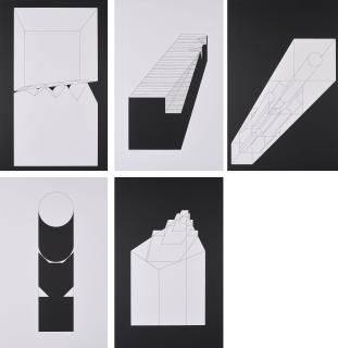 Erwin Heerich - Konvolut von 5 Kartonschnitten.