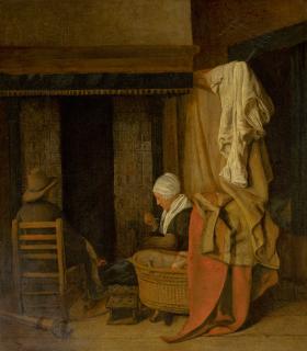 Esaias Boursse - Cottage Interior With A Peasant Family Sitting By A Fireplace