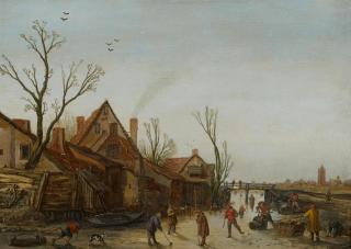 Esaias d.Ä. van de Velde - Landschaft mit Schlittschuhläufern.