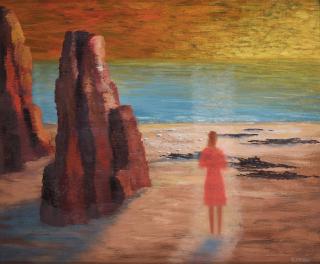 Esaias Thorén - Woman in sunset.