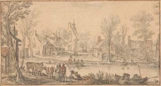 Esaias Van De Velde I - A village on a river, figures in the foreground