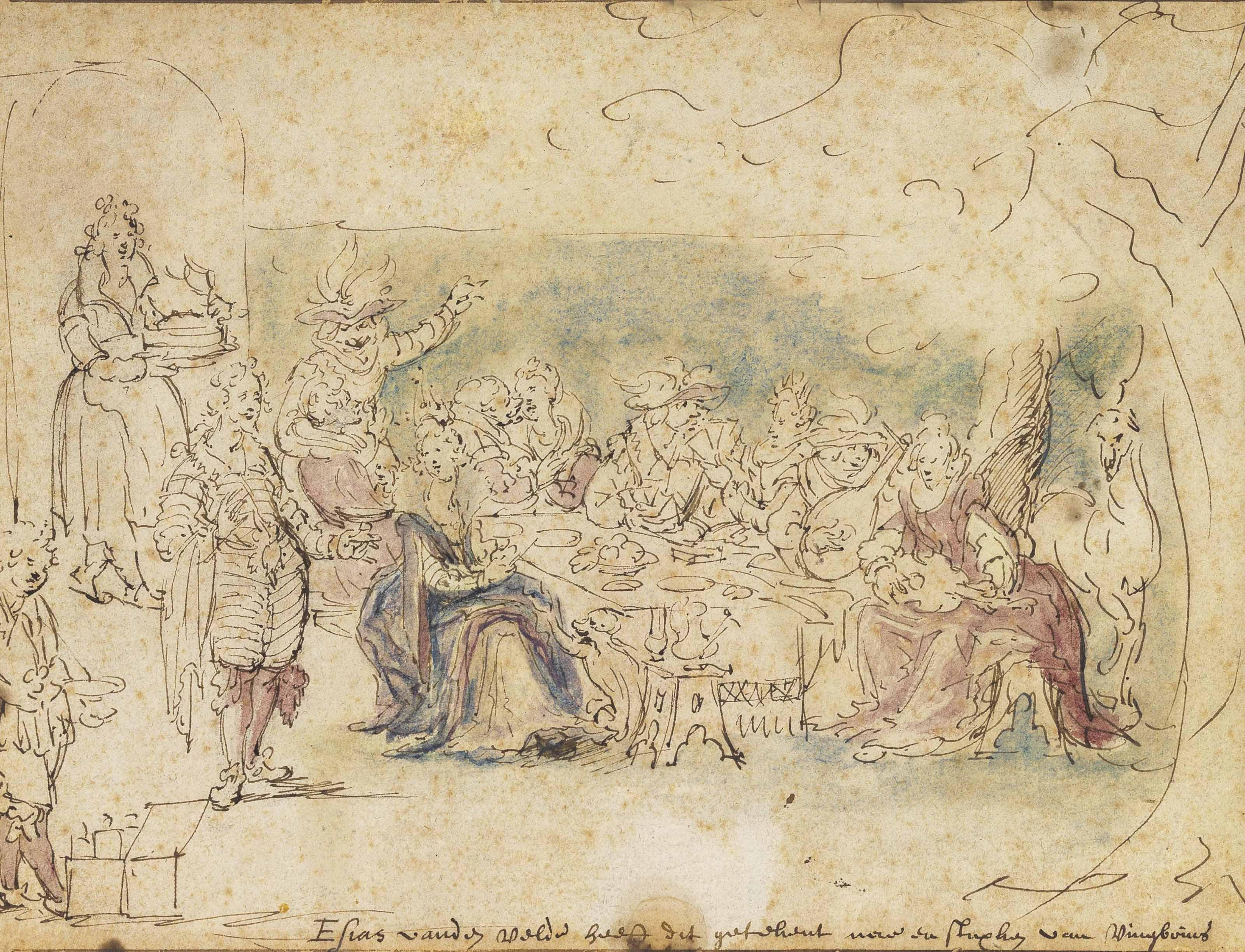 Esaias Van De Velde - A Banquet Before An Arbor With Elegant Company Eating And Merrymaking, After David Vinckboons