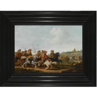 Esaias van de Velde - A Cavalry Battle With A View Of A Church Beyond