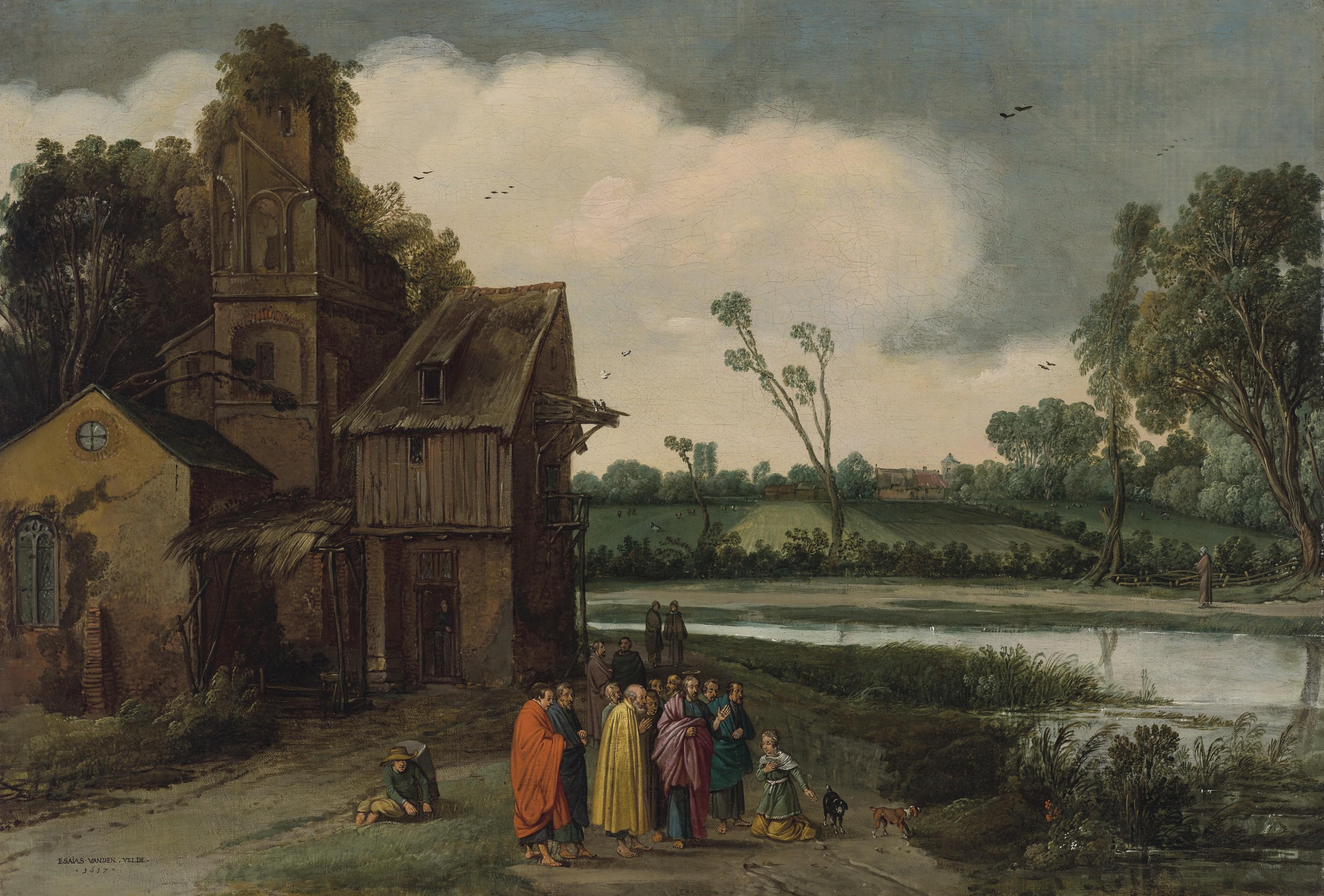 Esaias Van De Velde - A landscape with Christ and the Canaanite Woman