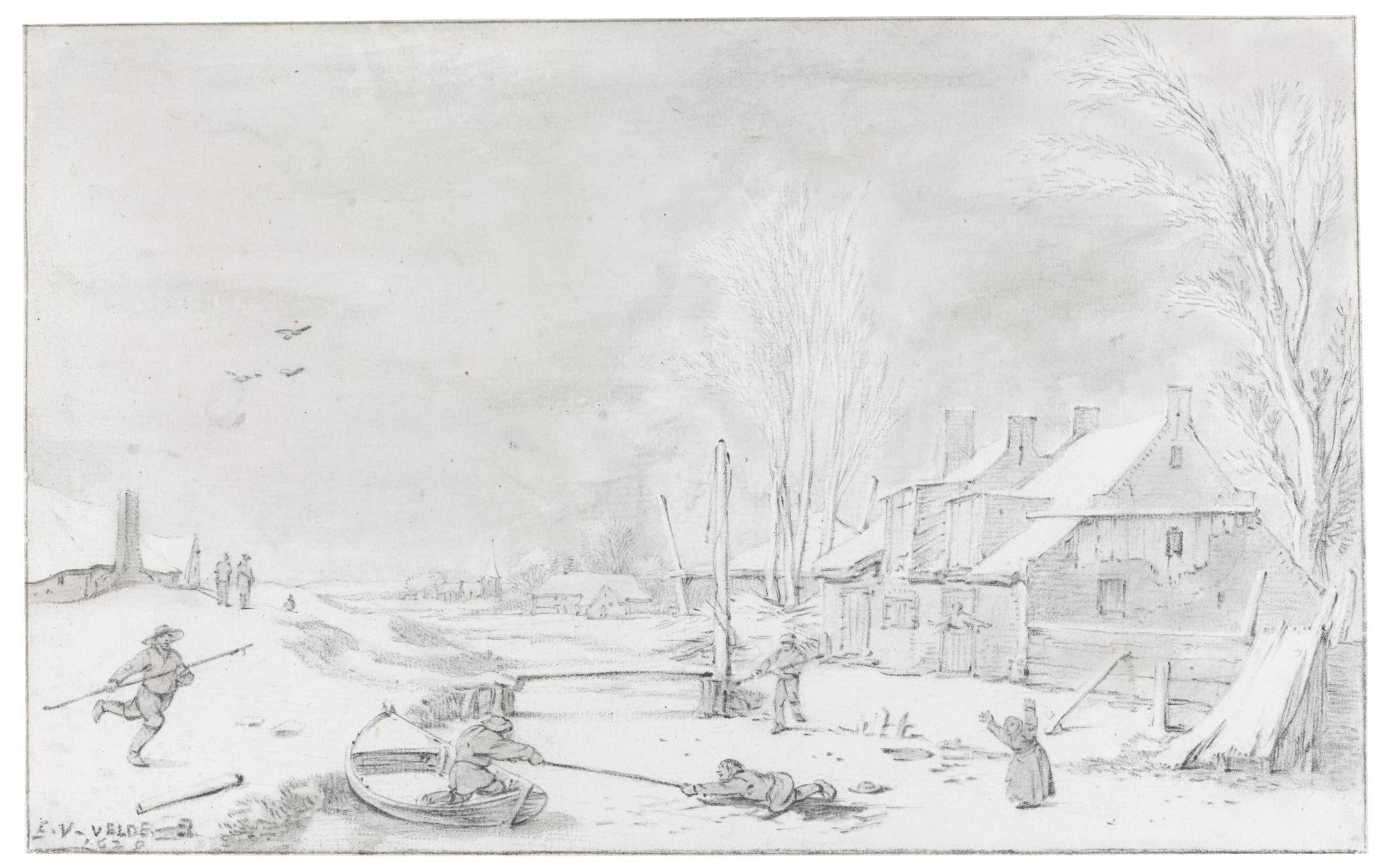 Esaias Van De Velde - A Man Being Rescued From A Frozen River