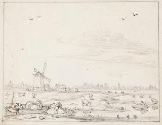 Esaias van de Velde - A River Landscape With A Windmill