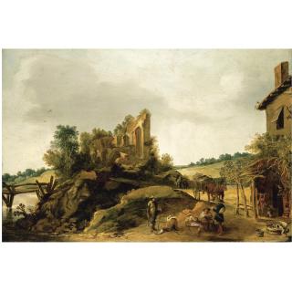 Esaias van de Velde - A Tavern In A Hilly Landscape