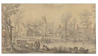 Esaias Van De Velde - A Village On A River, Figures In The Foreground