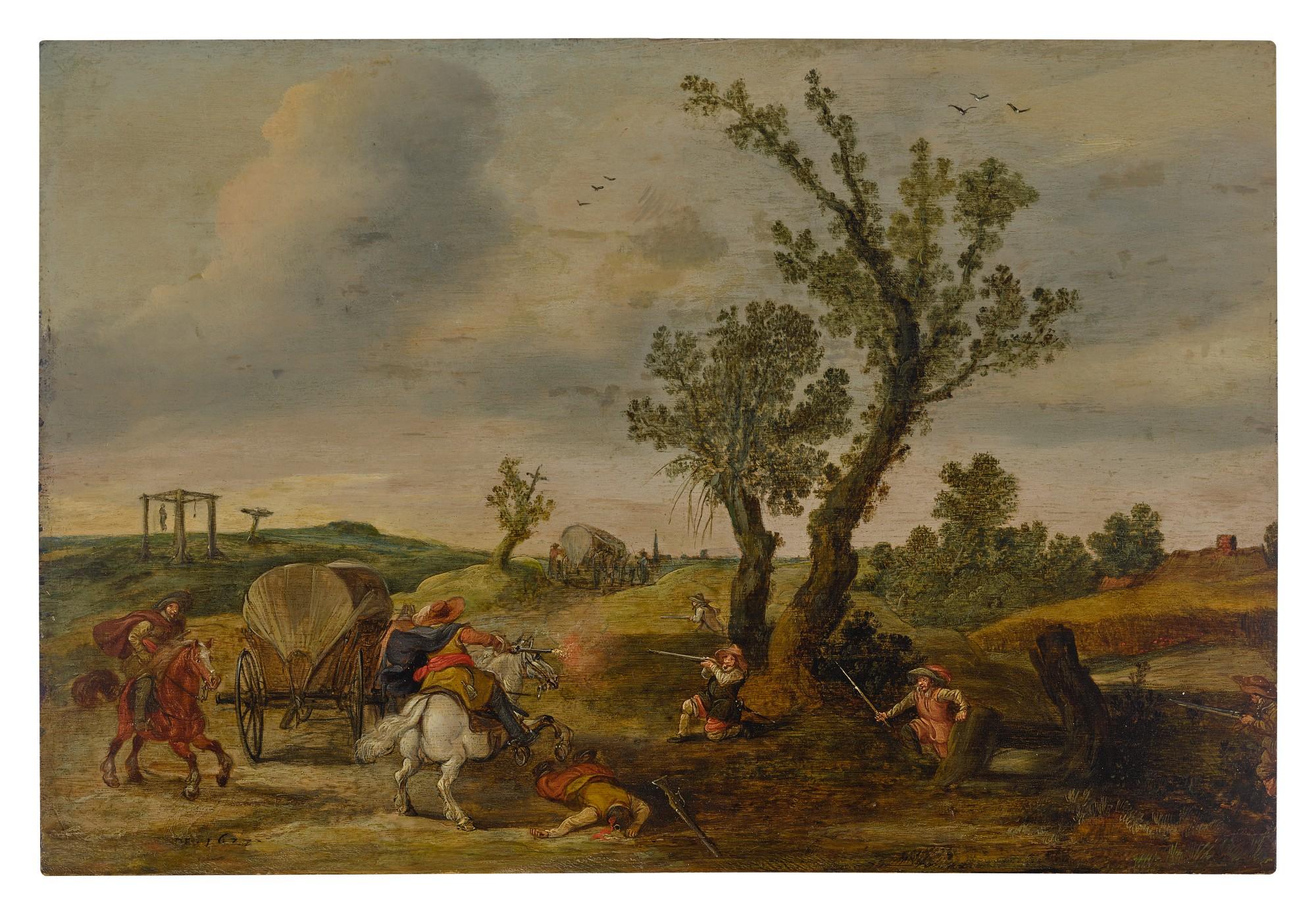 Esaias Van De Velde - Soldiers ambushing a wagon