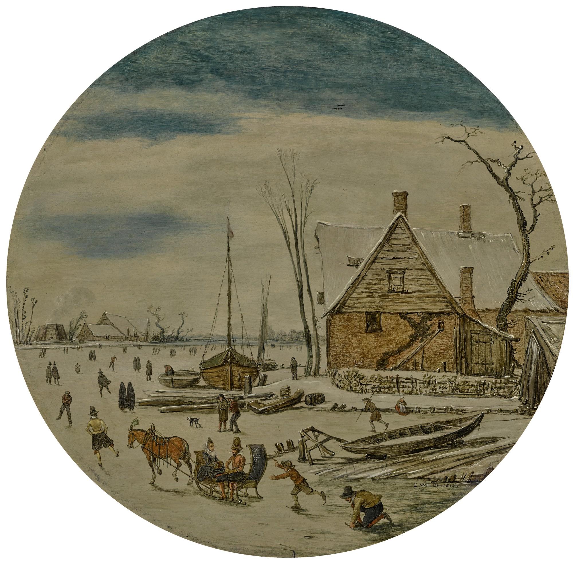 Esaias Van De Velde - Winter Landscape With Skaters And A Farm House