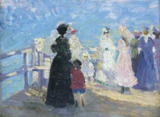 Ethel Carrick Fox - Figures On A Jetty
