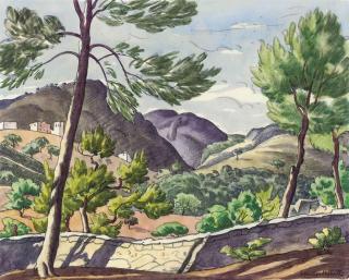 Ethelbert White, R.W.S. - White wall with a hilly landscape beyond