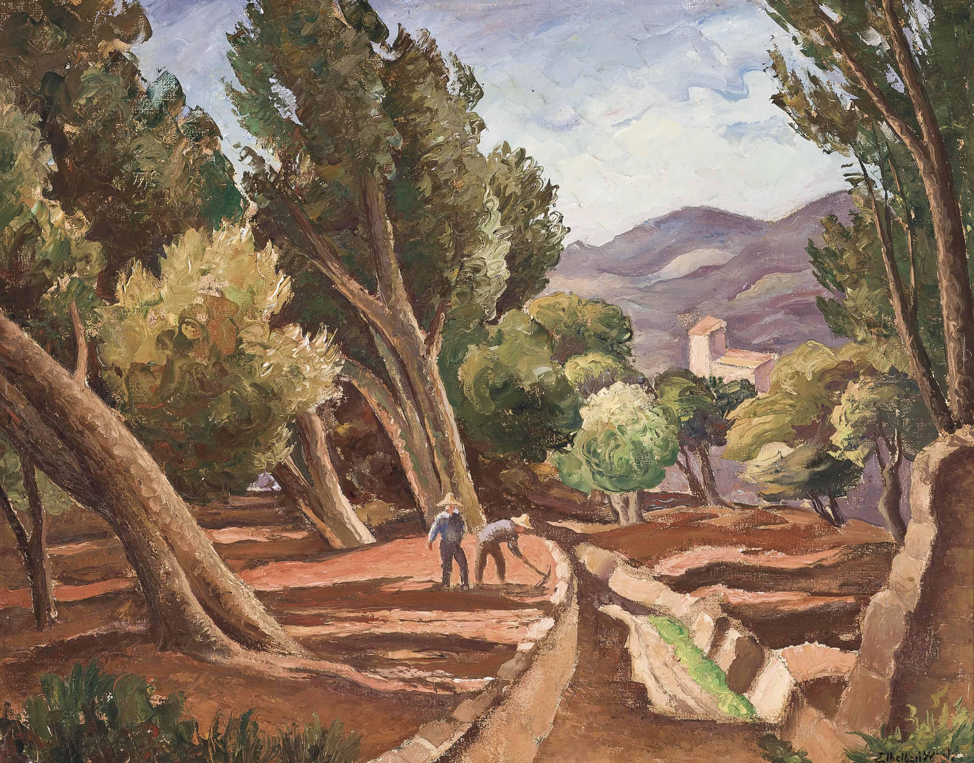 Ethelbert White - Labourers Working In A Field