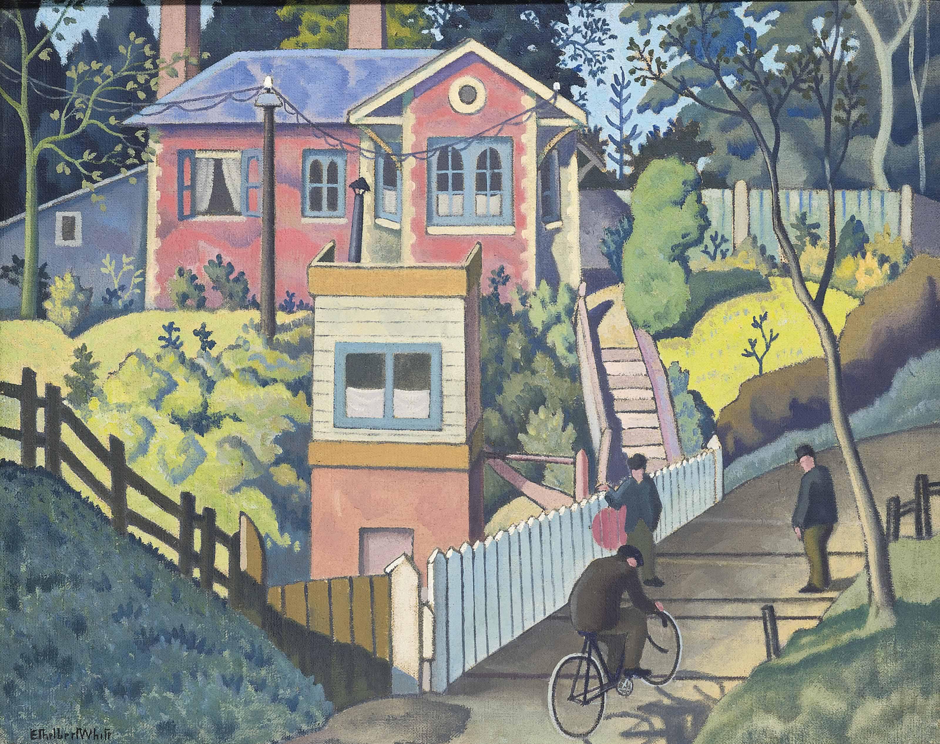 Ethelbert White - The level crossing (recto); A sketch of a male nude (verso)