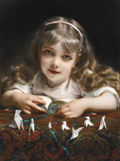 Étienne-Adolphe Piot - French a Young Girl With Origami Birds