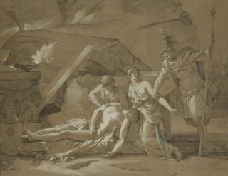 Étienne-Barthélémy Garnier - Antigone, rendant les derniers devoirs à son frère Polynice, est arrêtée par les soldats de Créon