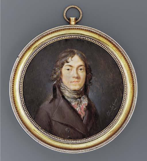 Étienne Charles Le Guay - The violinist Pierre Baillot (1771-1842), full face in brown coat, white shirt, red and grey striped knotted cravat and grey stock, curling brown hair