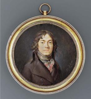 Étienne Charles Le Guay - The violinist Pierre Baillot (1771-1842), full face in brown coat, white shirt, red and grey striped knotted cravat and grey stock, curling brown hair