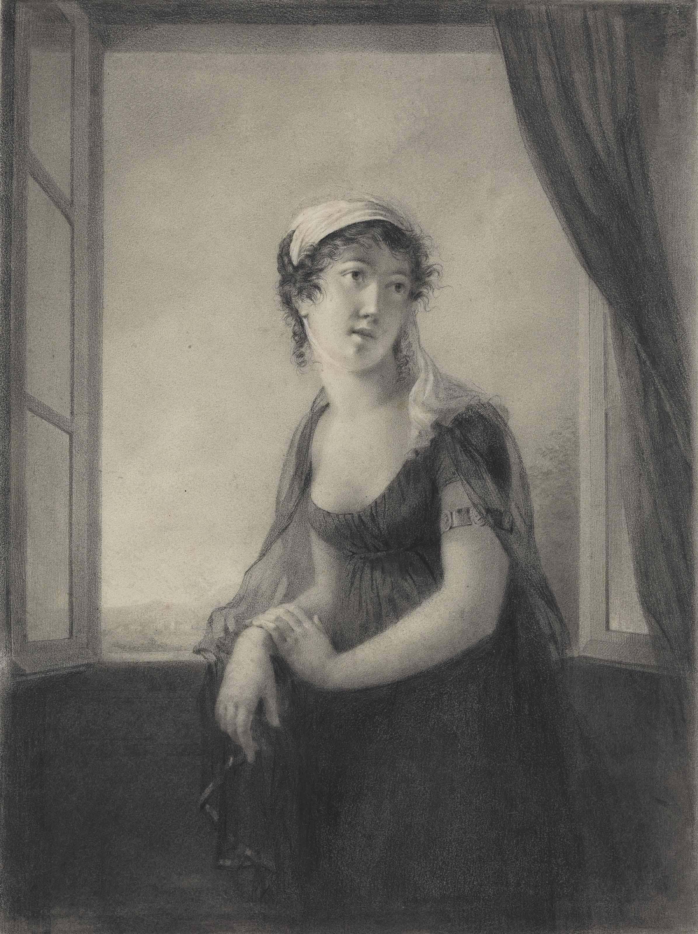 Étienne-Charles Leguay - Portrait of a young woman, said to be the artist’s wife, Marie-Victoire Jaquotot, her back to a window