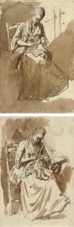 Étienne de Lavallée-Poussin - A seated woman sewing; and A seated woman working at her embroidery