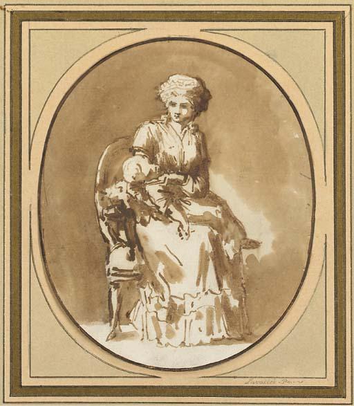 Etienne de Lavallée-Poussin - Une Femme Assise Tenant Un Enfant Sur Ses Genoux
