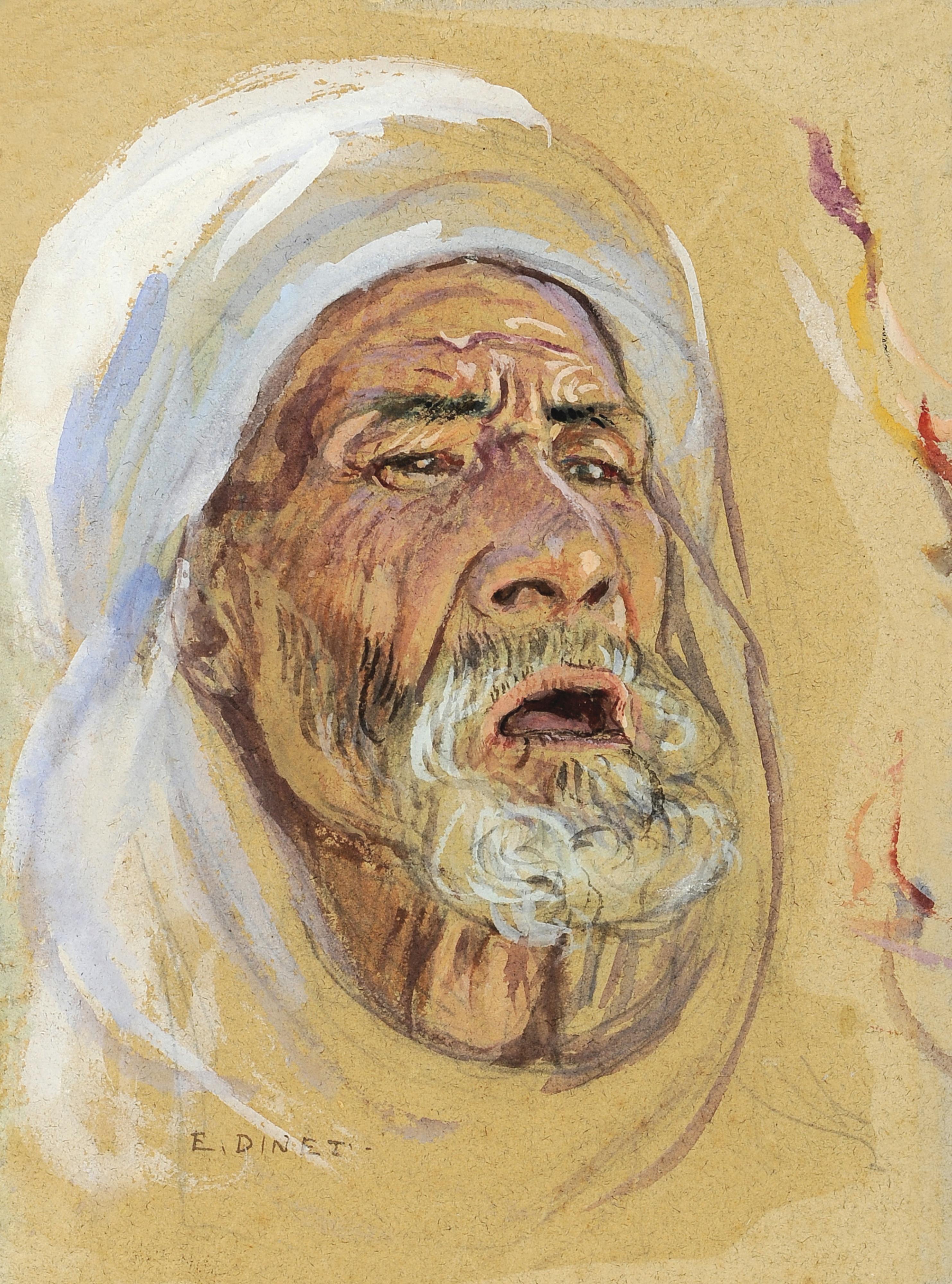 Etienne Dinet - Etude De Tête D\'Hommeetienne Dinet ; Study For The Central Figure In The Painting: The Procession (Al Massira) ; Signed Lower Left ; Gouache And Pencil On Paper