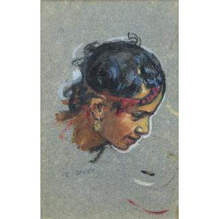 Etienne Dinet - Fillette À La Boucle D\'Oreilleetienne Dinet ; Young Girl With An Earring ; Signed Lower Left ; Gouache