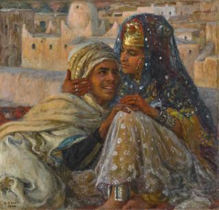 Etienne Dinet - Frenchat Sunset, On The Terrace