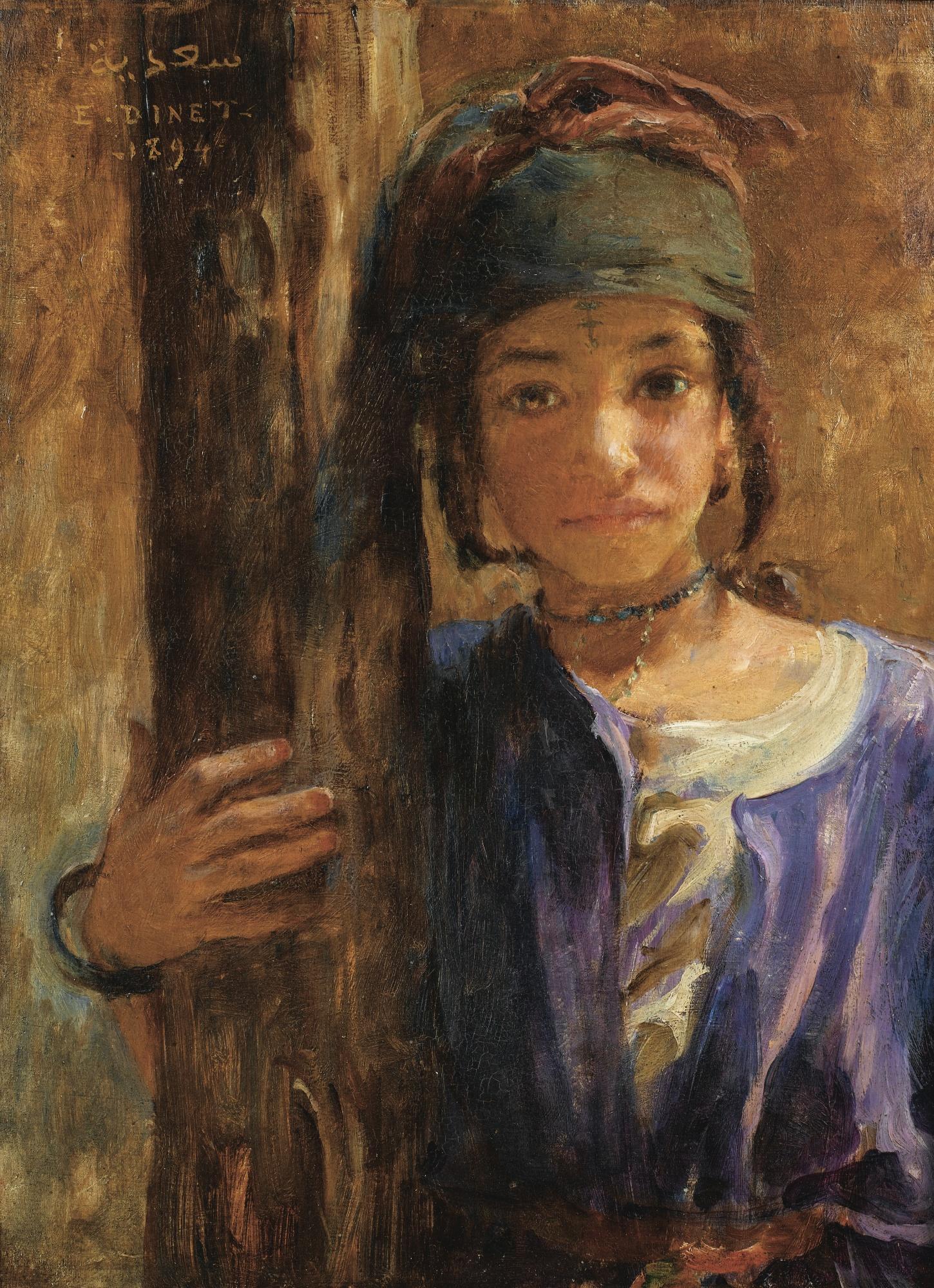 Etienne Dinet - Portrait De Saa\'Diaetienne Dinet ; Portrait Of Saa\'Dia; Titled Upper Left In Arabic Saa\'Dia, Signed And Dated Upper Left 1894 ; Oil On Panel