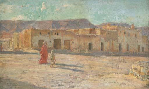 Etienne Dinet - Une Rue À Bou Saâda, Avec Les Montagnes de Djebel Kerkeda Au Fond