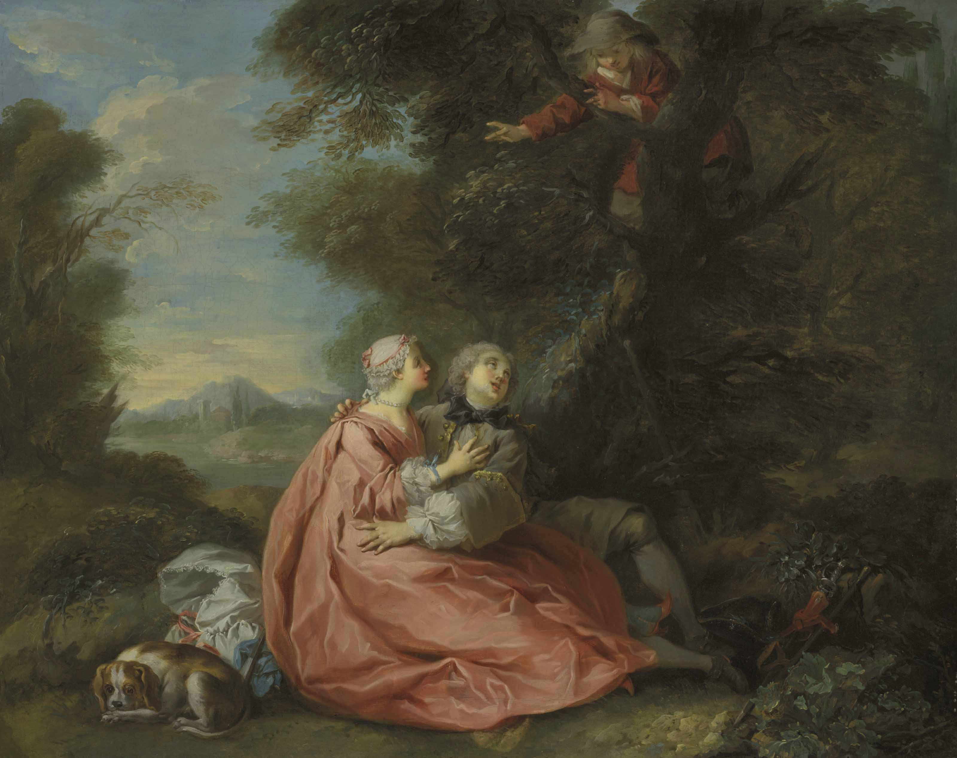 Etienne Jeaurat - A Couple Surprised By A Young Boy In A Tree