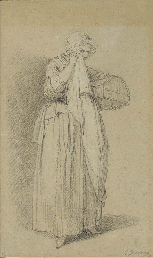 Etienne Jeaurat - A Woman Dabbing Her Eyes With A Cloth, A Basket Under Her Arm