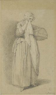 Etienne Jeaurat - A Woman Dabbing Her Eyes With A Cloth, A Basket Under Her Arm