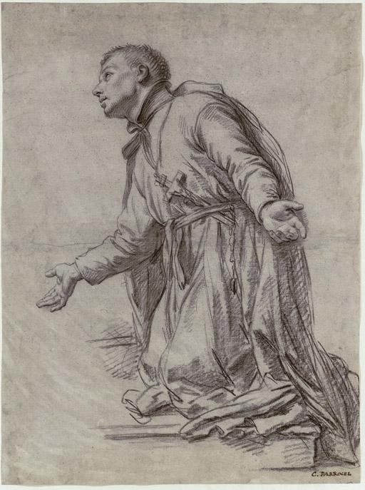 Etienne Parrocel - A kneeling monk in profile to the left, for Saint François Regis
