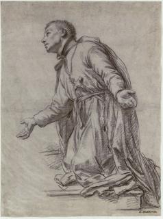 Etienne Parrocel - A kneeling monk in profile to the left, for Saint François Regis