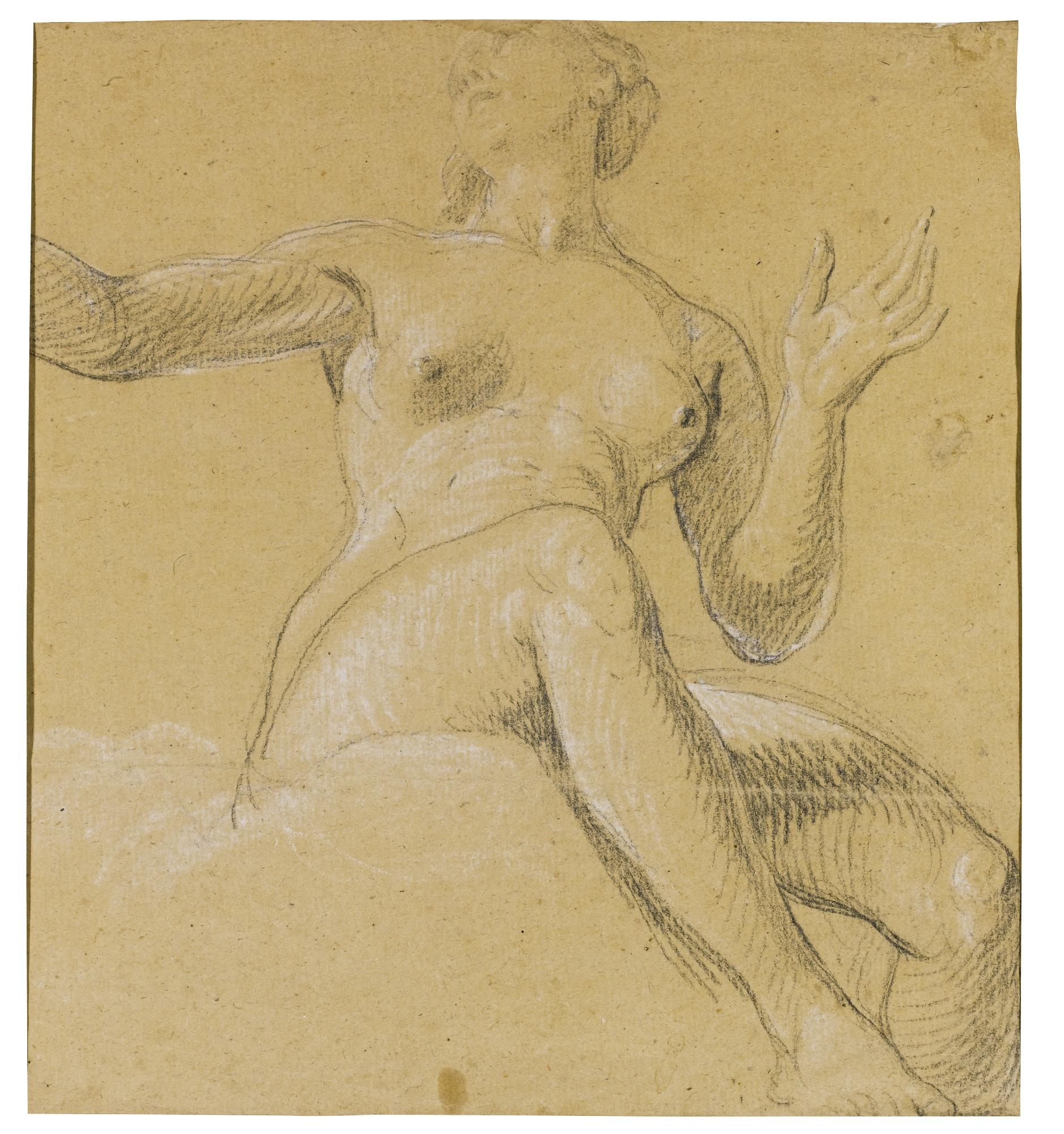 Etienne Parrocel - Study Of A Female Figure Seated On Clouds