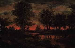Etienne Pierre Theodore Rousseau - Soleil Couchant Sur La Mare En Forêt