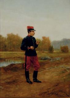 Etienne Prosper Berne Bellecour - A French military officer smoking; and a companion painting